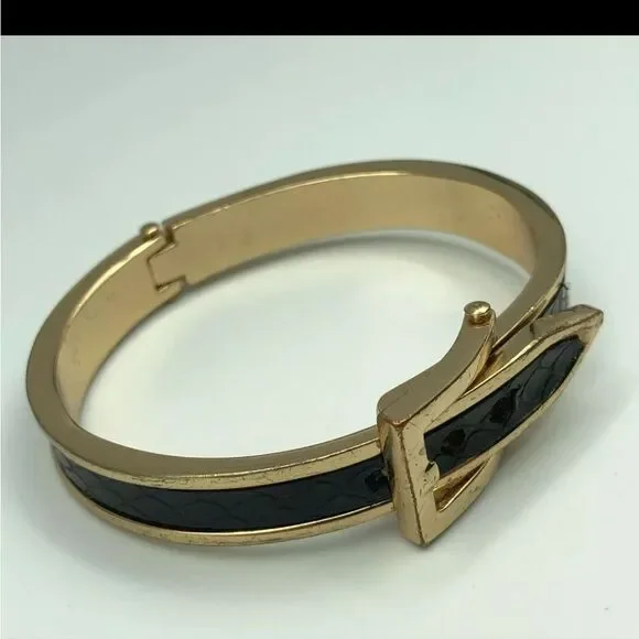 Vintage Black Belt Cuff Buckle Bracelet 2 1/2" - Picture 5 of 6